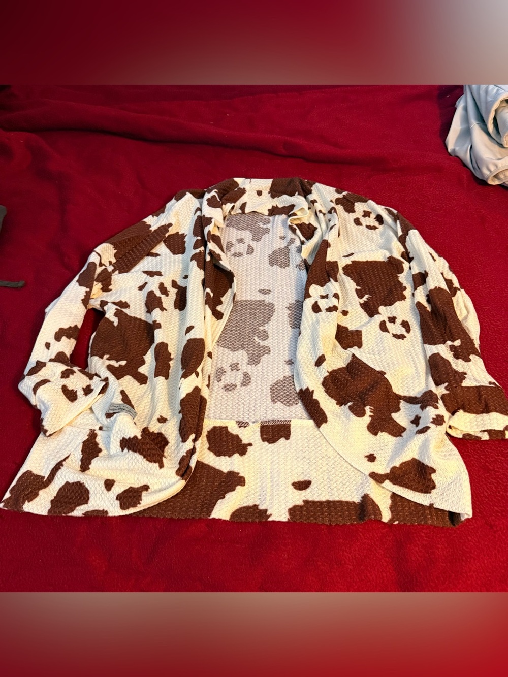 Simply Southern Brown and Cream Cow Print Open-Front Cardigan